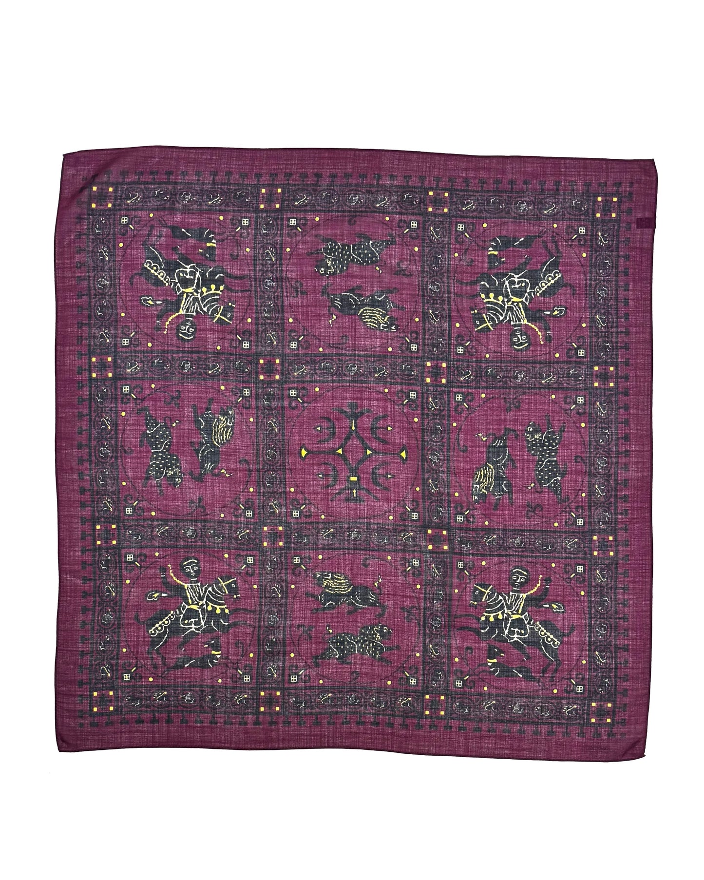 SQUARE SCARF MOSAIC ANIMALS / BURGUNDY