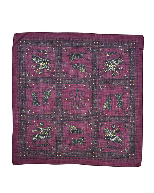 SQUARE SCARF MOSAIC ANIMALS / BURGUNDY