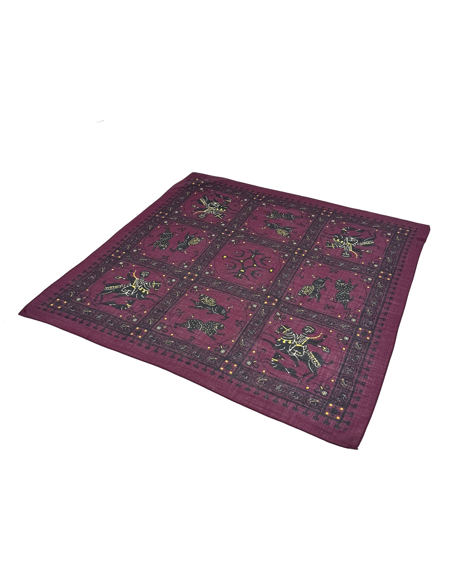 SQUARE SCARF MOSAIC ANIMALS / BURGUNDY