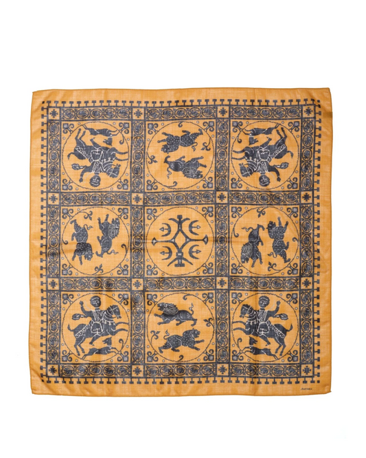 SQUARE SCARF MOSAIC ANIMALS / SAFFRON