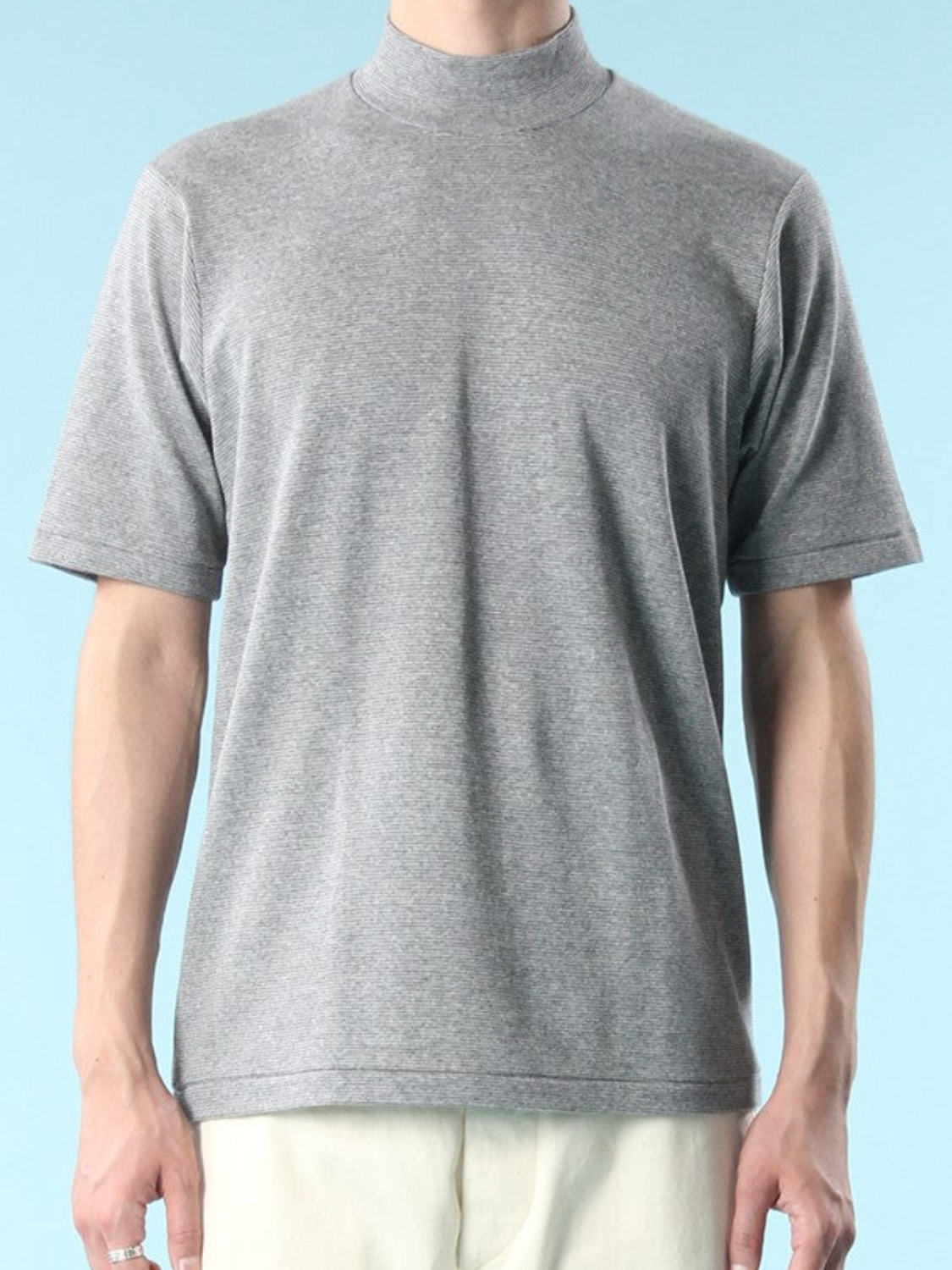 MOCK NECK TEE S/S MICRO STRIPE