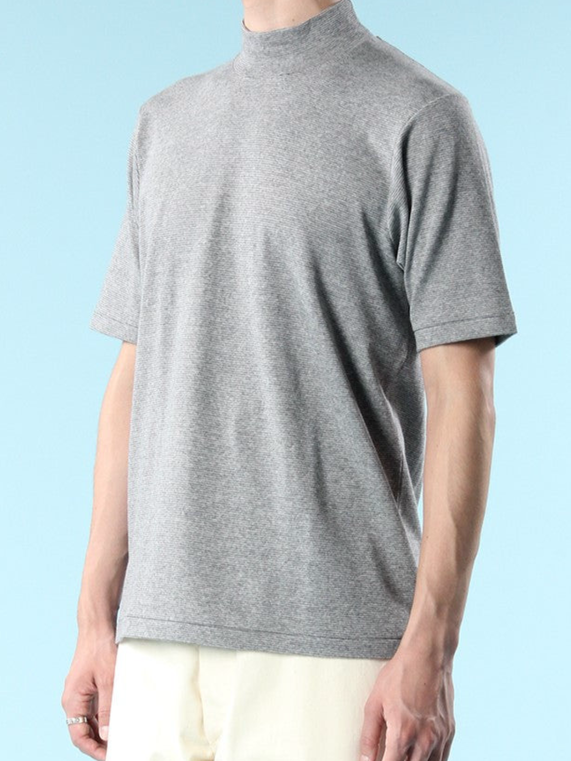 MOCK NECK TEE S/S MICRO STRIPE