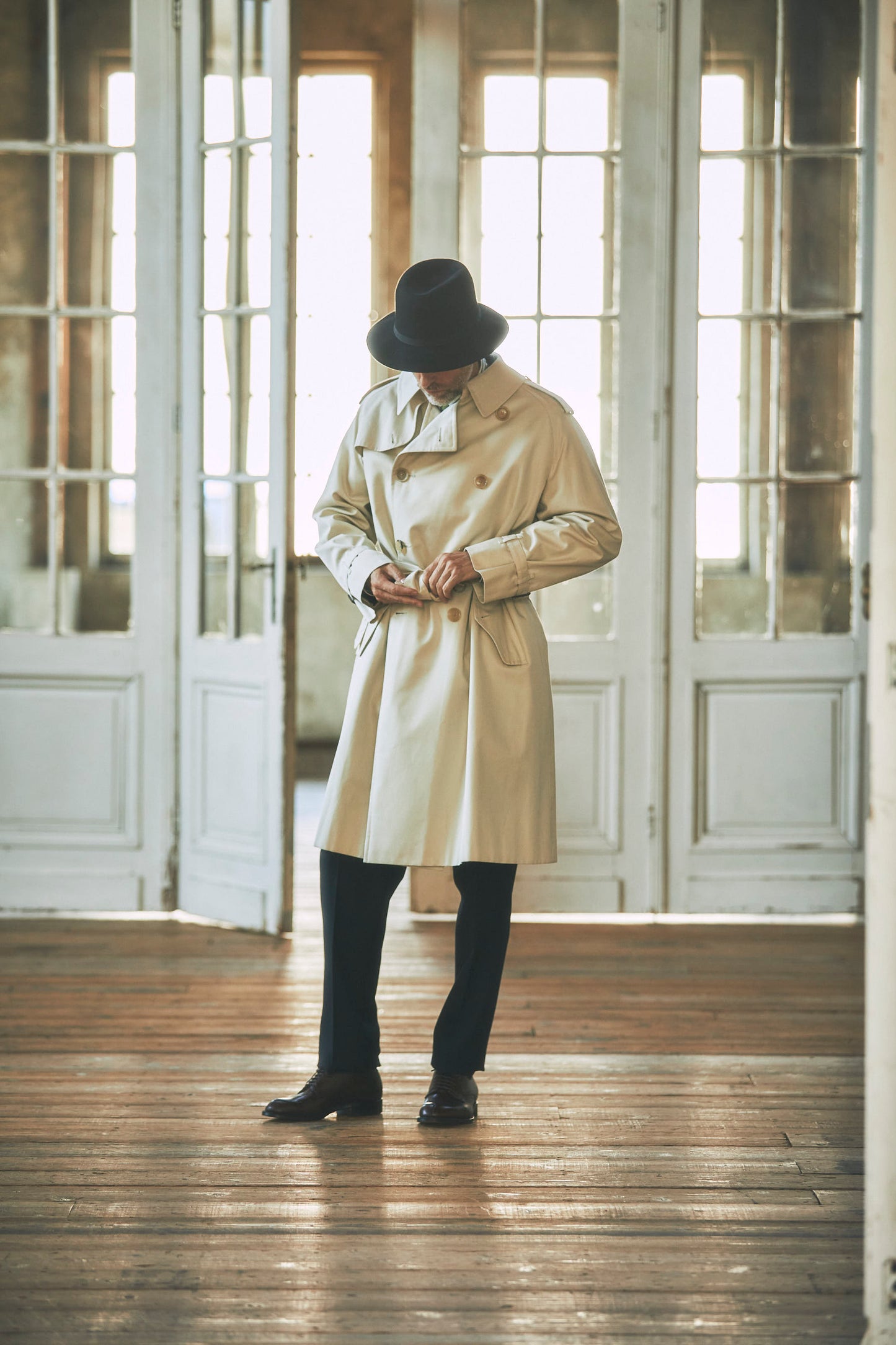 TRENCH COAT / COTTON GABARDINE OYSTER