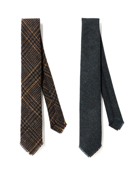 HAND FRINGED TIE WOOL TWEED