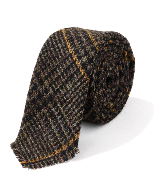 HAND FRINGED TIE WOOL TWEED