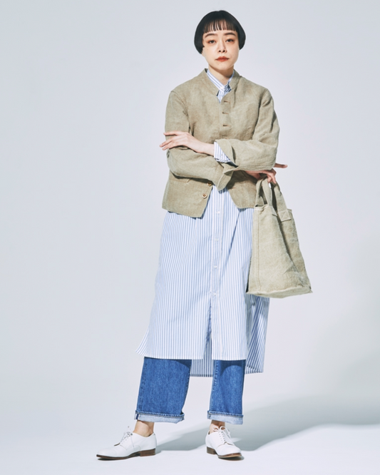 BAND COLLAR LONG SHIRTS / STRIPE